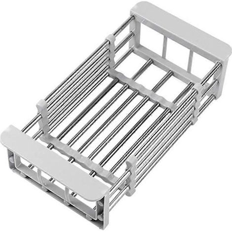 Organisateur de rangement télescopique réglable en acier inoxydable pour évier, avec égouttoir à vaisselle, bac à légumes et égouttoir à légumes - B (1/4)