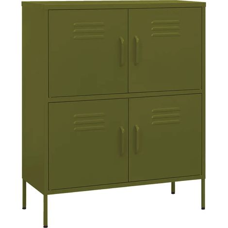 Mobile contenitore moderno con 2 ripiani regolabili 80 x 35 x 101 cm acciaio verde oliva 020046826