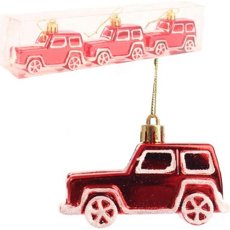 Palline natalizie per auto - Plastica, rosse, 8 cm - Set da 3 (1/5)