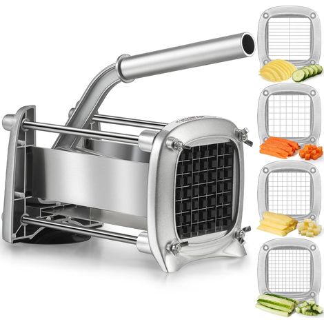 Coupe Frite Coupe Frites Manuel 4 Lames Inox Lames Interchangeables Poignée Ergonomique Base Ventouse Compatible Lave-Vaisselle Rangement Compact (1/5)