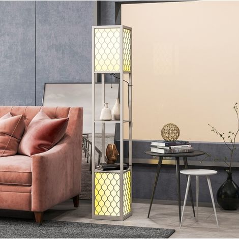 Lámpara de pie moderna con 2 estantes, cadena, 26 x 26 x 156 cm, gris claro OKMYHOME (1/5)