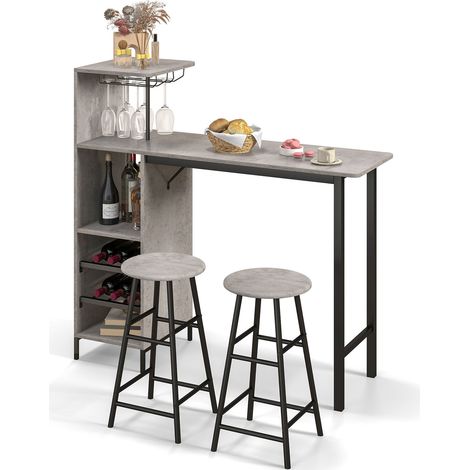 Goplus – Ensemble table de bar 3 pièces avec 2 tabourets – Dimensions 120 x 40 x 35 cm – Étagère à vin 2 niveaux – Structure métallique robuste (1/5)