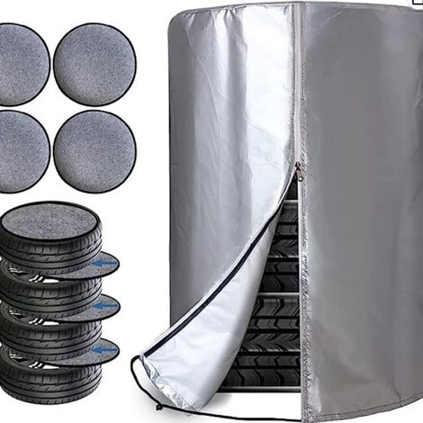 Housses Pneus Auto Universelle pour 4, Imperméable et Anti-poussière Housse de Pneu avec Fermeture Éclair, Saisonnière 73 X 110 cm pour Le Stockage Intérieur/extérieur des Pneus de Voiture, Arg (1/5)