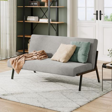 Dripex Canapé 2 Places en Tissu, 112cm Style Moderne Scandinave pour Salon, Appartement, Petit Espace, Cadre en métal, Gris (1/5)