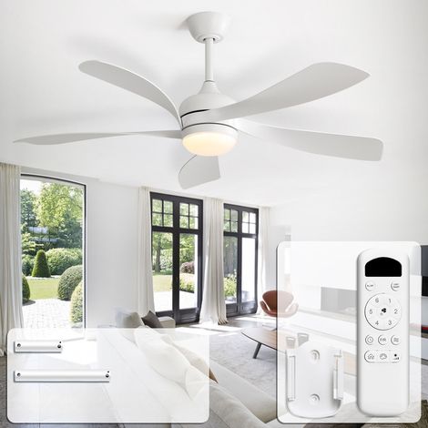 Ventilador de techo moderno Sofucor, 132 cm, interior/exterior, con luz y mando a distancia, totalmente blanco