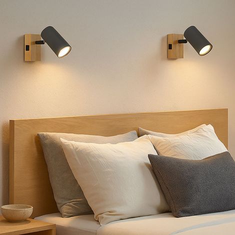 Wandlampe Wandleuchte Holzlampe Wohnzimmerlampe braun,  mit verstellbarem Spot, Metall schwarz graphit braun, 1x GU10, BxH 7x10 cm, 2er Set