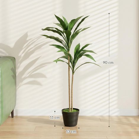 Arbre artificiel cordyline en pot 90 cm avec 29 feuilles réalistes, plante artificielle en PEVA, intérieure et extérieure (1/4)