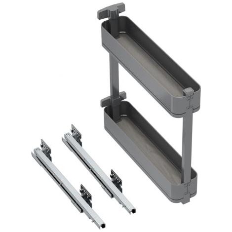 Emuca Porte-bouteilles latéral extractible Harmony avec fermeture amortie, Module largeur 150mm hauteur 700mm, Acier et Bois, Gris anthracite
