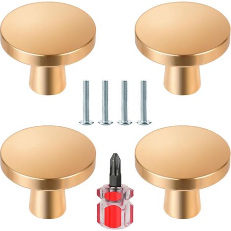 4 Pièces Bouton de meuble, Alliage d'aluminium doré, Design rond bicolore, Pour armoire cuisine commode