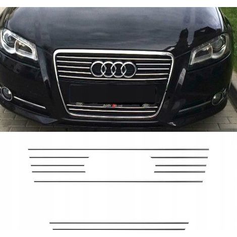 Garniture de calandre chromée pour Audi A3 8PA 8P S3 – Bandes professionnelles – Installation facile avec ruban adhésif 3M – Résistance aux intempéries