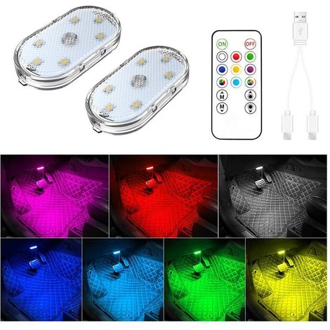 2er Set Auto LED Innenbeleuchtung mit Fernbedienung, 7 Farben, wiederaufladbar (1/5)