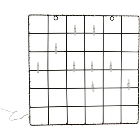 Paris Prix – Cadre photo pêle-mêle lumineux 36cm noir – Métal et fer – 40 LED et 10 pinces – Forme carrée, fonctionne avec 3 piles AA (1/3)