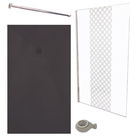 ONDEE ZEN - PACK DOUCHE - Receveur noir 120X80cm + Paroi en 120cm + barre de fixation (1/3)