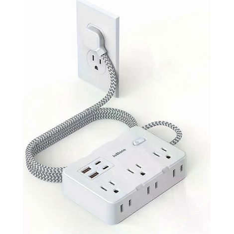 Prise secteur, multiprise multifonctionnelle, rallonge tressée, prise connectée pour maison intelligente, filtre réseau, chargement USB Type-C. (1/5)