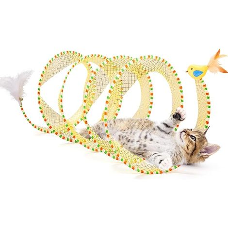 Cat Spiral Tunnel 20" Foldable Spring Toy with Feather Bell and Catnip Bird Play Tunnel for Kittens Indoor Cats For indoor cat with feather and bell, 20 in unfolded (1/5)