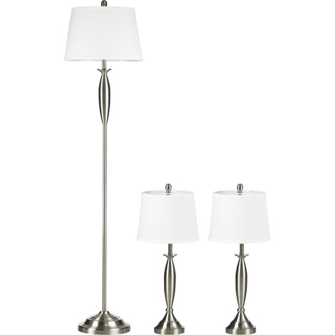 Set de lámparas de 3 piezas con lámpara de pie y 2 lámparas de mesa E27 plata y blanco (1/5)