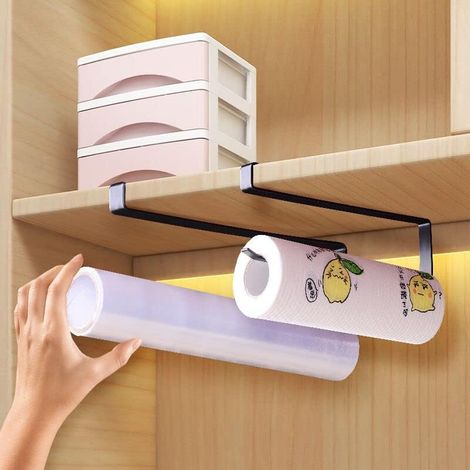 Porte Essuie Tout, 2pcs Support pour Rouleau de Papier sans Perçage, 27cm Porte Sopalin sans Percage Porte Rouleau Papier Cuisine pour Cuisine, Salle de Bain, Placards(Noir) (1/5)