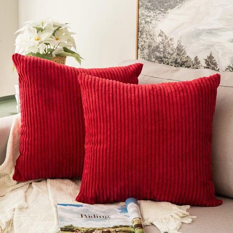 Lot de 2 housses de coussin de Noël 40 x 40 cm, en velours côtelé rouge doux, carrées et décoratives pour l'hiver, canapé et chambre - Housses de coussin festives pour les fêtes (1/5)