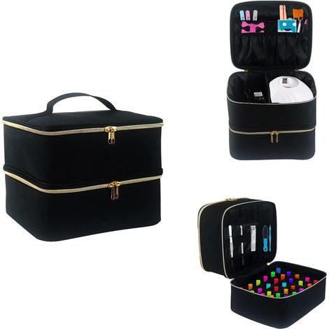 Étui à vernis à ongles amovible à 2 compartiments, pochette de rangement pour vernis à ongles, étui de voyage pour kit d'outils de vernis à ongles (étui vide) (noir) (1/5)