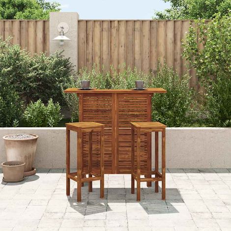 Set de 1 Table et 2 Tabourets de bar, Ensemble Table et Chaises Bois d'acacia massif OIB7046E (1/5)