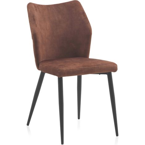 Chaise marron velours pieds métal noir assise confortable - marron velours effet terracotta (1/5)