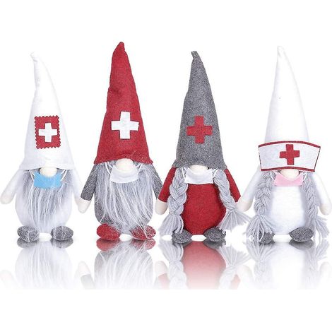 Plüschwichtel für Weihnachten, Set mit 4 schwedisch-skandinavischen Figuren, die den Weihnachtsmann und eine Krankenschwestermütze darstellen