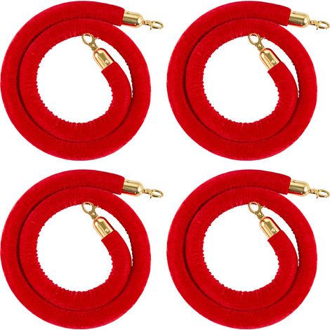 Mophorn 4 Pcs Red Velvet Stanchion Ropes, 1.5 m Crowd Control Barrier Ropes with Gold Hooks, Queue Barrier Rope for Events, Theaters, Openings, Hotels, and Parties (1/5)
