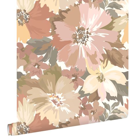 papier peint fleurs terracotta claire et rose terracotta - ESTAhome (1/5)