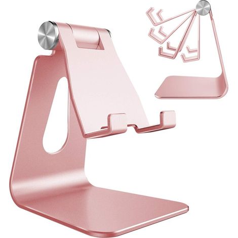 Supporto regolabile per cellulare, supporto da scrivania in alluminio, compatibile con iPhone 16, 15, 14, 13, 12, 11 Pro Max Plus e SE. Accessorio da scrivania. Disponibile in oro rosa. (1/4)