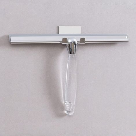 Raclette de douche en acier inoxydable avec lame en silicone de 30,5 cm et crochet adhésif mural pour salle de bain, cuisine, miroir, voiture, fenêtre et verre, poignée en acrylique tr