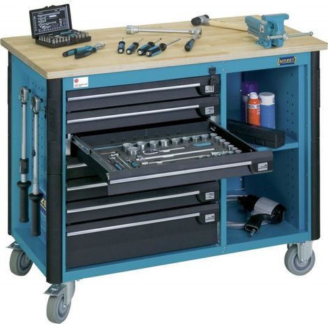 Hazet – Servante d'atelier roulante 179W-7 7 tiroirs – Construction acier robuste – Charge maximale 1000 kg – Dimensions 970x1150x600mm