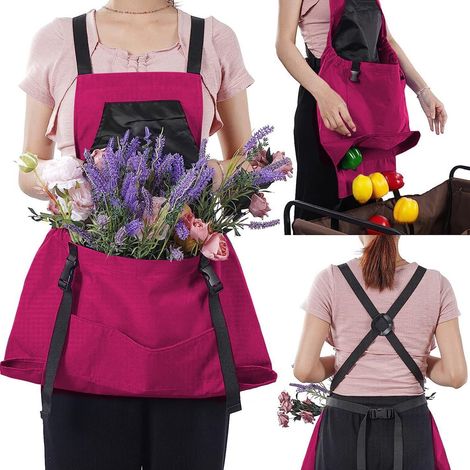 Grembiule da giardinaggio unisex con tasche, grembiule da raccolta con spalline incrociate, grembiule da giardinaggio con tasche ad apertura rapida - regalo squisito, tessuto Oxford impermeabile (rosa (1/5)