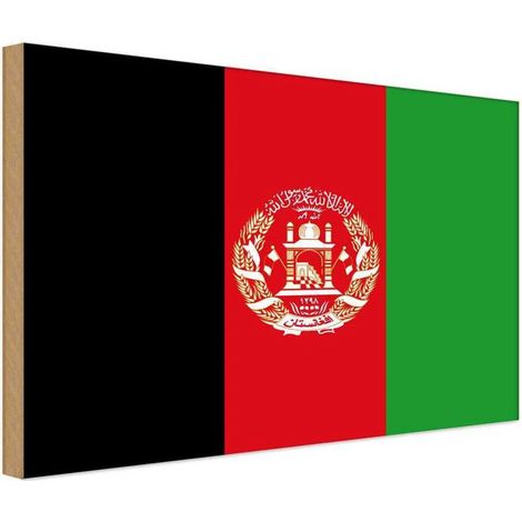 Panneau en bois 30x40 cm représentant le drapeau, la bannière et les armoiries de l'Afghanistan (1/4)