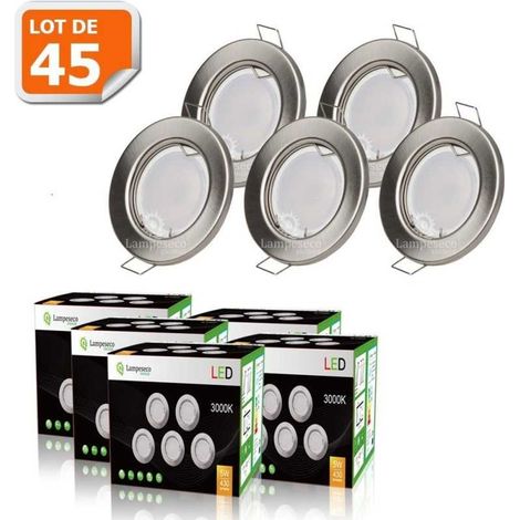 Lot de 45 spot led encastrable complète ronde fixe alu brossé eq. 50w blanc chaud (1/5)