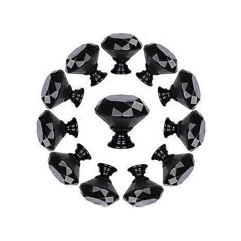 10er-Pack Schubladengriffe, rautenförmig, Kristallglas (30 mm, komplett schwarz) Schrankgriffe (1/5)