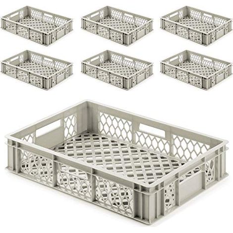 BRB Eurobehälter Basic Lot de 7 boîtes de rangement en polyéthylène haute définition 600 x 400 x 130 mm 24 l 4 poignées Gris galets