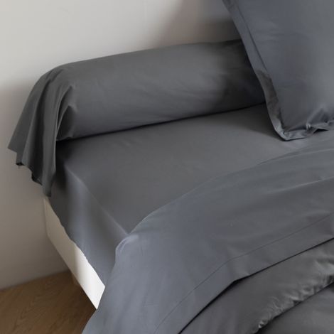 Taie de traversin coton percale Anthracite 140 cm - SOMEO - MORPHEE