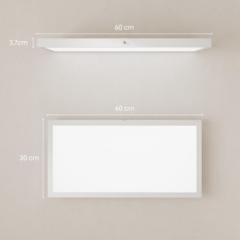 Ensemble de 4 plafonniers et appliques murales à température de couleur réglable (3000K/4000K/6000K) avec interrupteur DIP, blanc, 60 x 30 x 3,7 cm (1/5)