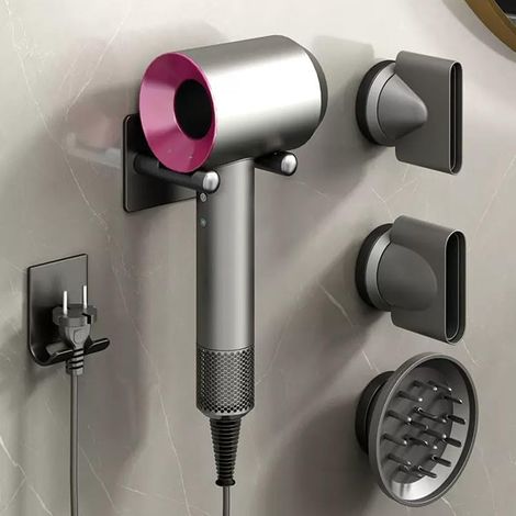 Haartrocknerhalter kompatibel mit Dyson, wandmontierter Haartrocknerhalter, Haartrocknerhalter mit Kabelaufbewahrung, geeignet für 3 Aufsätze, aus Aluminiumlegierung
