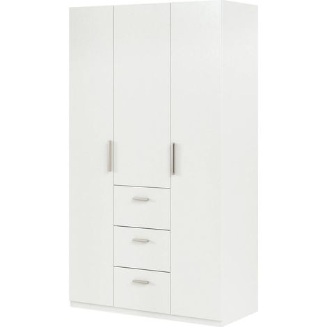 Dmora Guardarropa Providence, Armario de dormitorio con 3 puertas batientes, Mueble con barra perchero y 3 baldas, cm 117x52h203, Blanco, con embalaje reforzado
