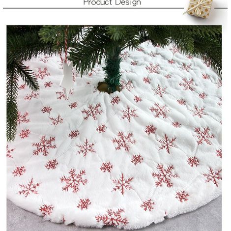Nouveauté de Noël : Jupe de sapin blanche, 90 cm, jupe de sapin de Noël blanche en peluche brodée de sequins, flocons de neige rouges brodés, 150 cm.