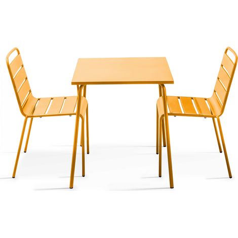 Ensemble table de jardin carrée et 2 chaises acier jaune - Palavas