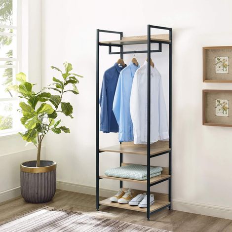 WOLTU Stand Appendiabiti con Ripiani Attaccapanni per Cameretta Guardaroba Rovere Chiaro + Nero