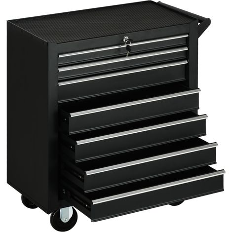 Carrello porta attrezzi in acciaio nero con 7 cassetti, 69 x 33 x 75 cm, 150 kg (1/5)