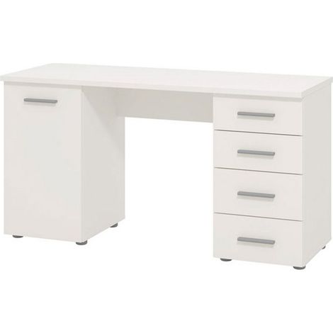 Scrivania Flaminio, 2 Ripiani, 4 Cassetti, 2 Vani, 135x50x75.5h cm Bianco