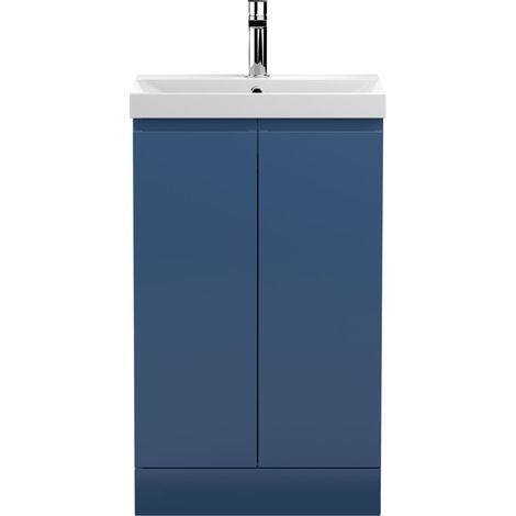 Hudson Reed Urban Floor Standing 2-Door Vanity Unit with Basin 3 Satin Blue - 500mm Wide (1/6)