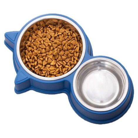 BUNTHAUS Gamelle Chat Chien ,Double Gamelle Antidérapant INOX Facile à Nettoyer Convient aux Chatons ou Chats Adultes. (1/4)