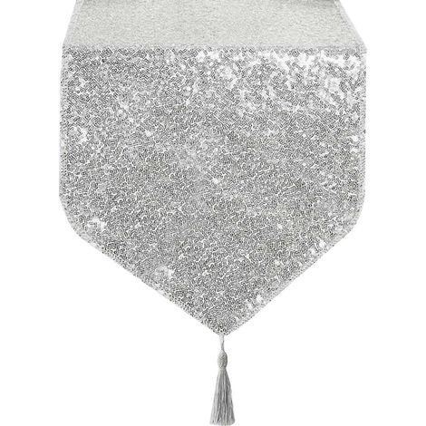 Chemin de table à paillettes dorées et argentées pour mariage, réception, événement, enterrement de vie de jeune fille, 30 x 183 cm, argent (1/5)