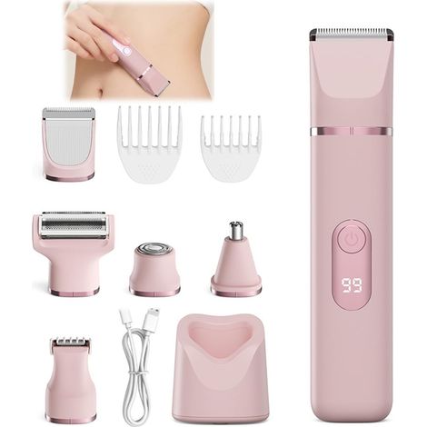 5-in-1 Elektrischer Intimrasierer für Damen, Gesichtshaarentferner, für den Intimbereich, mit LED-Anzeige, IPX7 wasserdicht, wiederaufladbar, für Nass- und Trockenrasur (1/5)