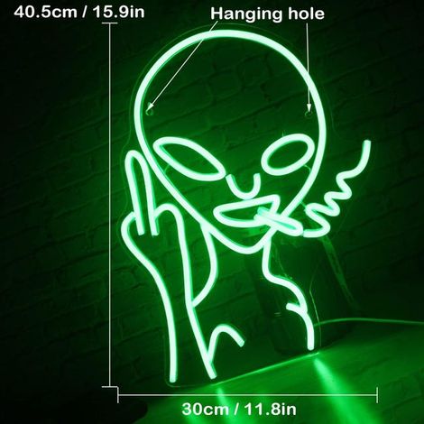Decorazione murale al neon aliena verde fumo, alimentata tramite USB e dimmerabile, adatta per casa, bar, club, feste (1/4)